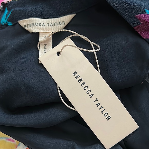 Rebecca Taylor Beautiful Cold Shoulder Navy Blue Floral Bellflower Dress *Sz 8* - Picture 5 of 5